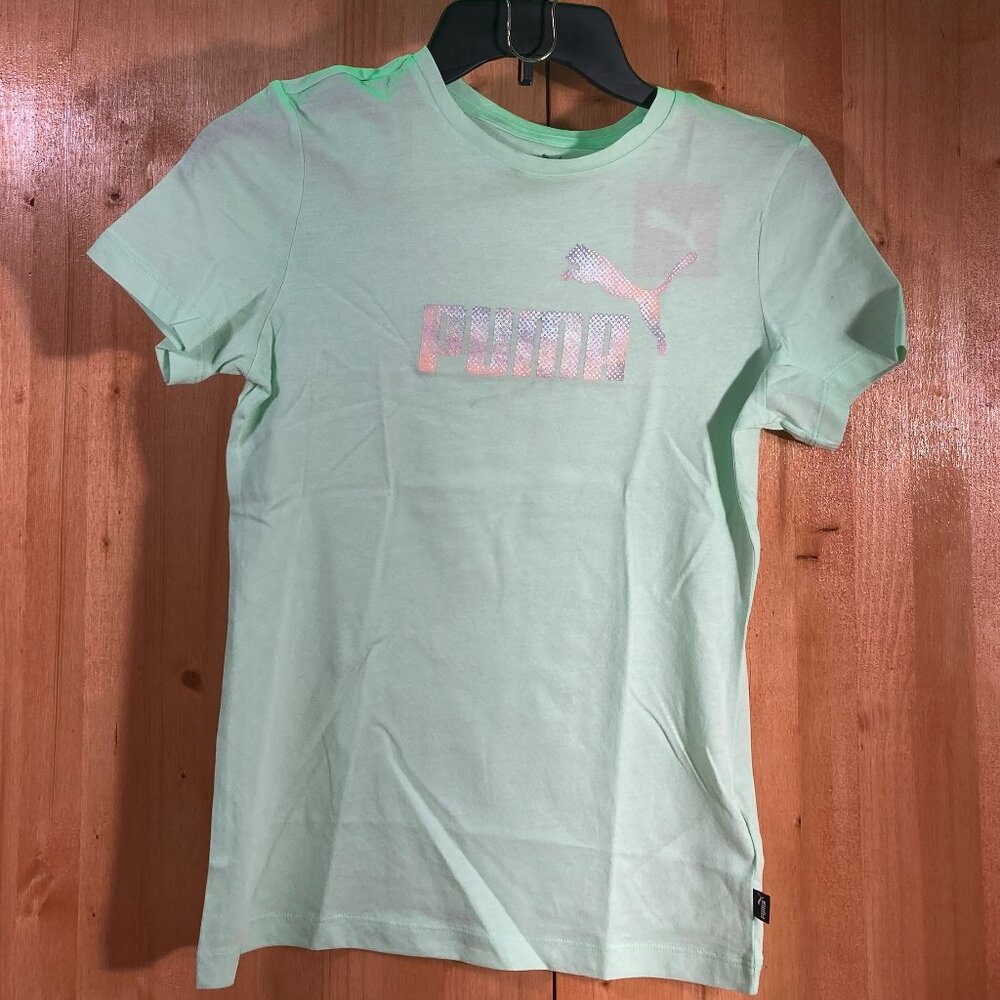 NEW! PUMA SUMMER DAZE Large L Lrg Girls Graphic Print T-Shirt Tee Shirt Green
